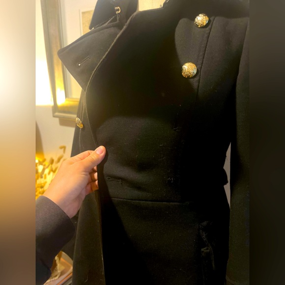 Zara women’s medium long black army style double breasted trench coat - Picture 6 of 6